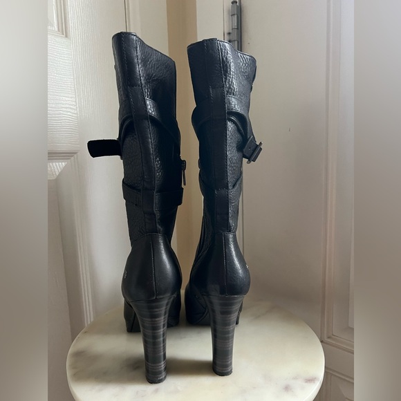 UGG Jardin Platform Boots Black Leather Buckle Straps Side Zip - Picture 3 of 12